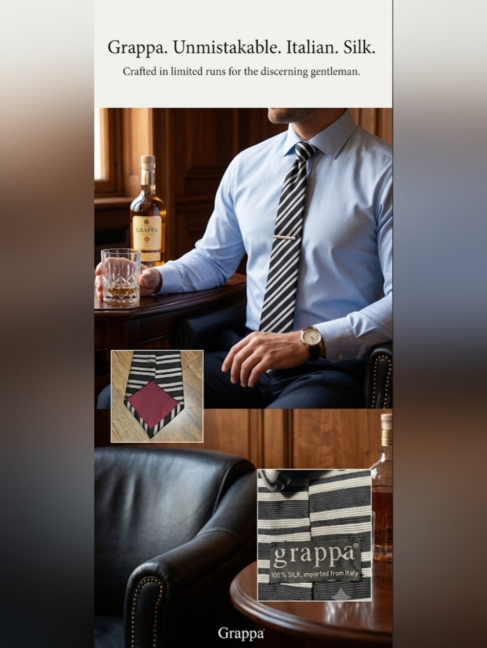 Black and Gray Striped Men's Tie